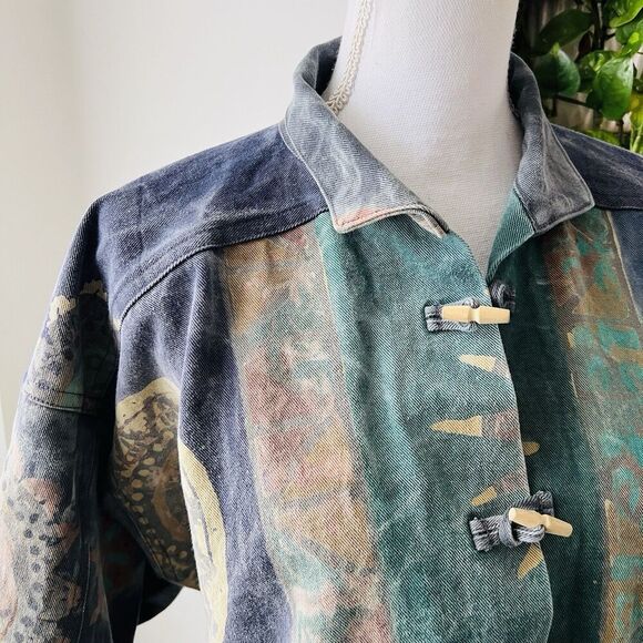 Chantik Handcrafted in Bali Blue Colorful Pastel Denim Cropped Boho Jacket Small - Picture 2 of 8